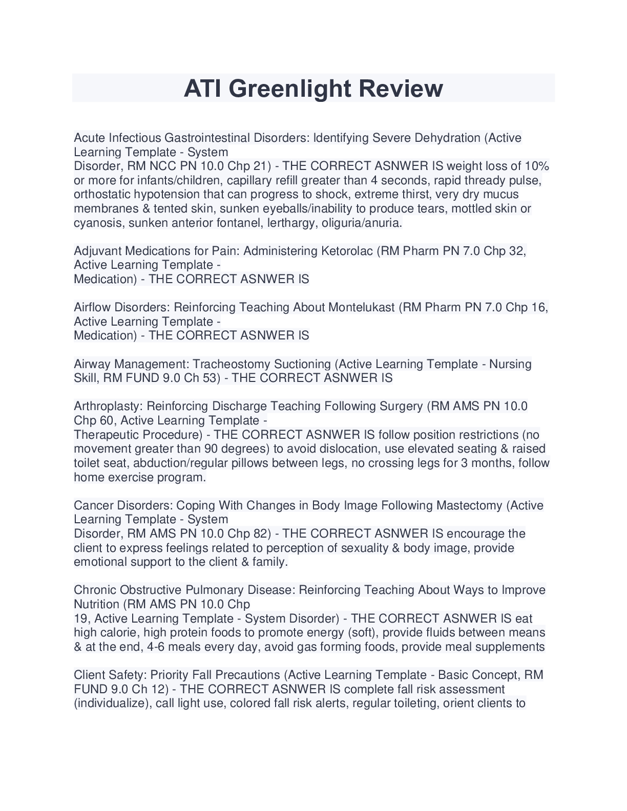 Preview of ATI Greenlight Review (Newest 2022/2023) Download to Score A